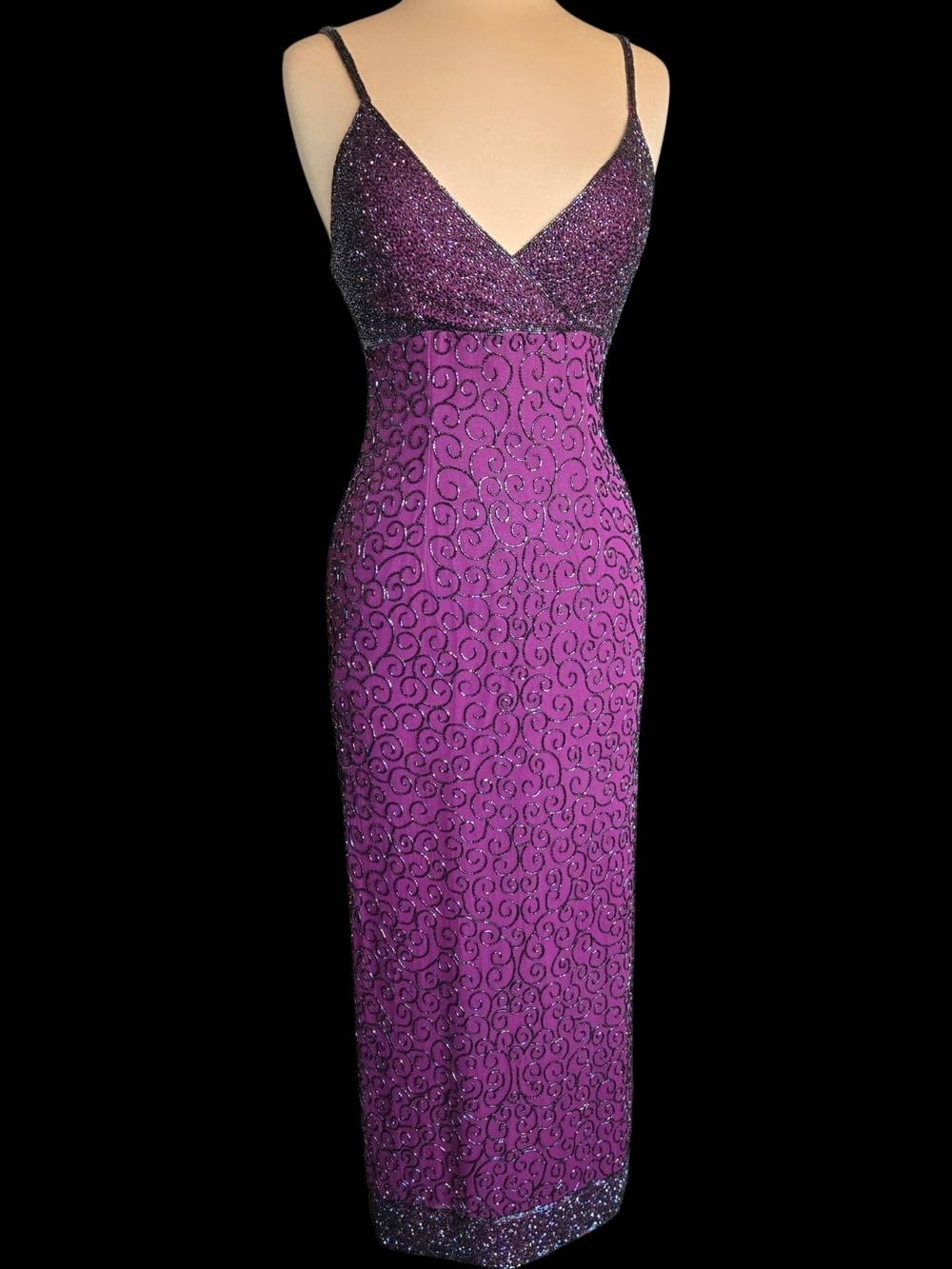 Y2K Vintage Andretta Donatello Beaded Silk Dress Burgundy Maxi Gown Sz M